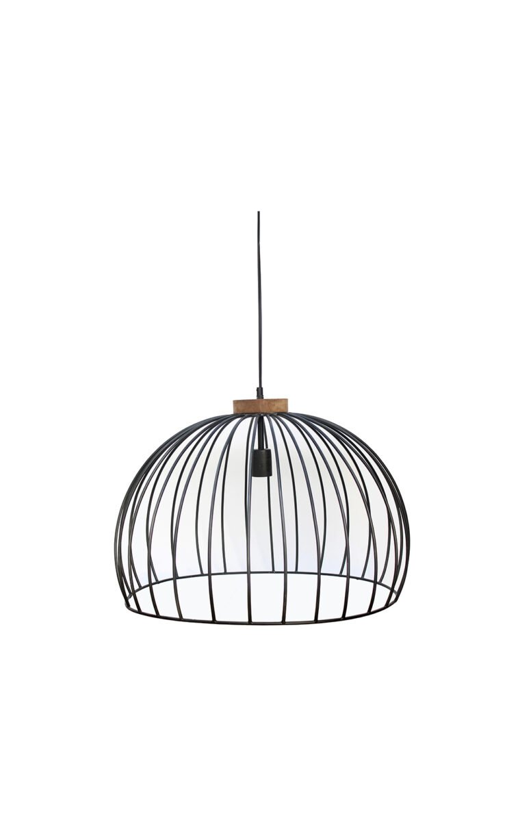 Villa 2 Caged Single Pendant is made out slim iron rods and is hand welded for perfection. The pendant is finished in black and features solid wood accent at the top finished in weathered vintage finish. The cage style leaves the bulb to be seen for amazing aesthetics. Each pendant can hold 25W bulbs.