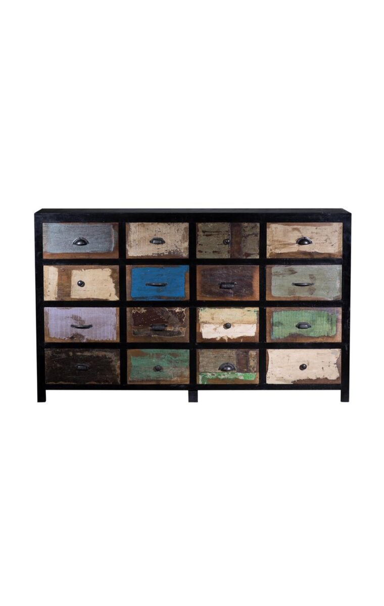 Black Reclaimed Mosaic Chest 16 Drawers