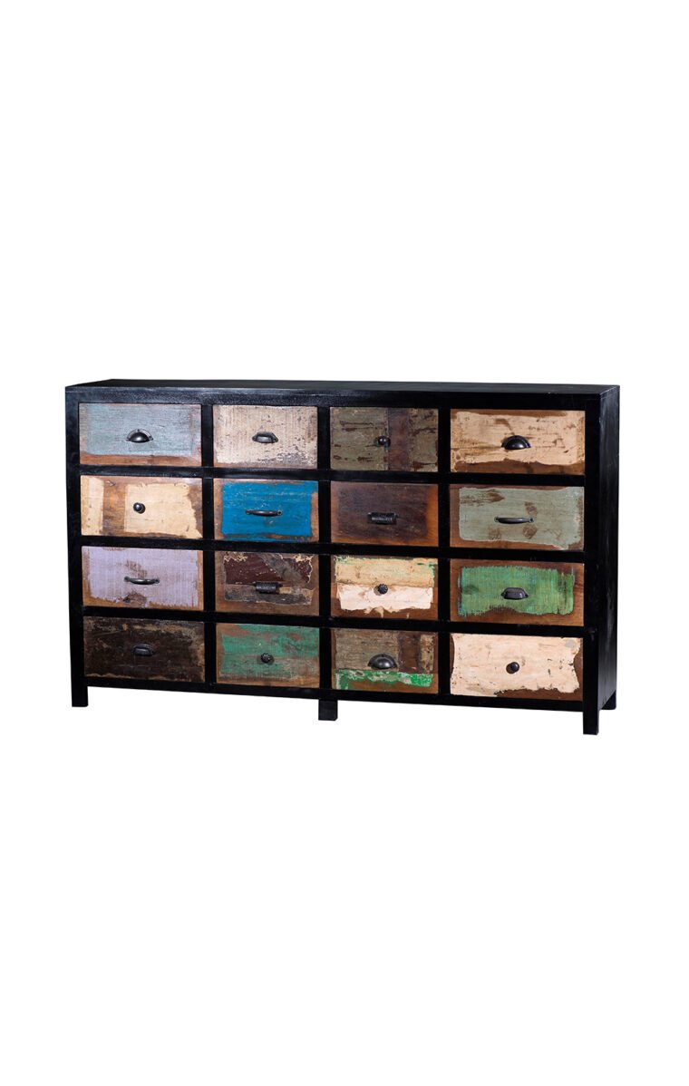 Black Reclaimed Mosaic Chest 16 Drawers