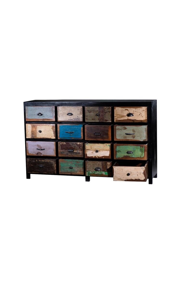 Black Reclaimed Mosaic Chest 16 Drawers