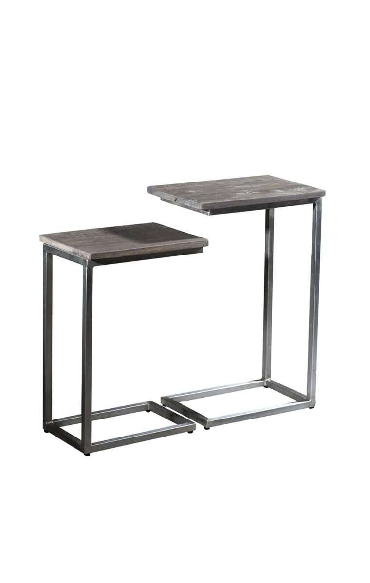 Villa 2 These nesting tables are a fantastic addition to your space. The iron frame is finished in antique brushed zinc and semi-rough wood is finished in vintage gray finish.