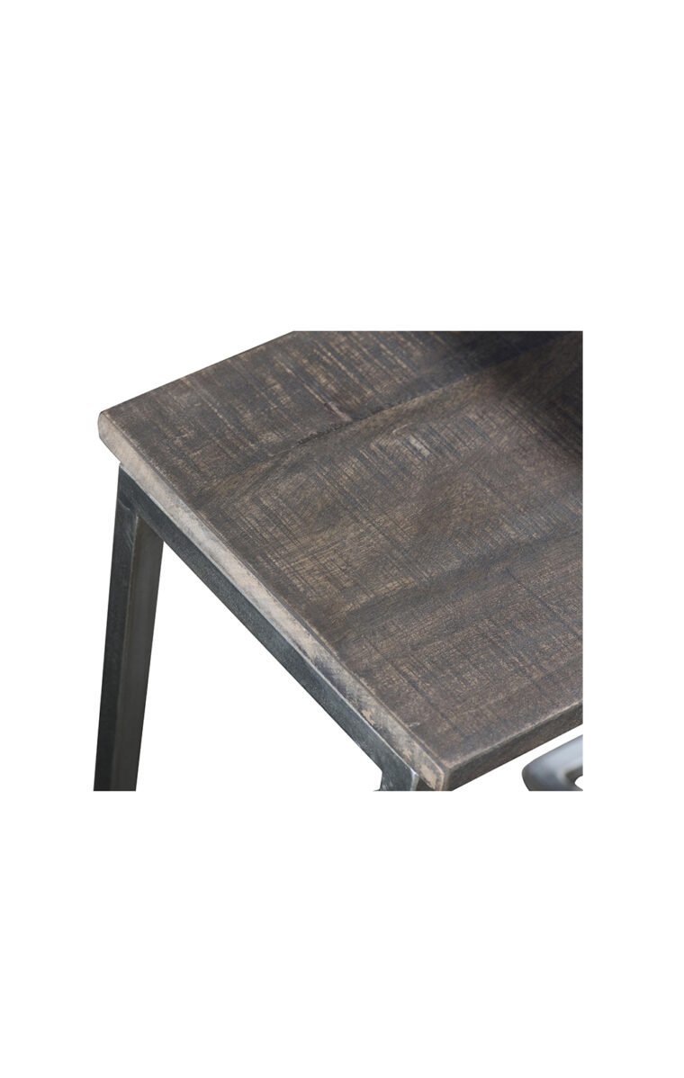 Villa 2 These nesting tables are a fantastic addition to your space. The iron frame is finished in antique brushed zinc and semi-rough wood is finished in vintage gray finish.