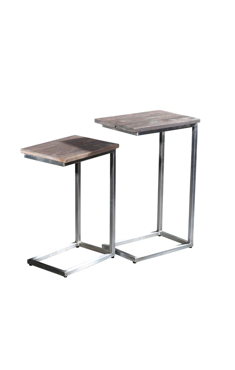 Villa 2 These nesting tables are a fantastic addition to your space. The iron frame is finished in antique brushed zinc and semi-rough wood is finished in vintage gray finish.