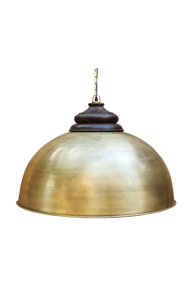 Dom Antique Pendant is eye catching addition to any room for its great size, beautiful finish and hand carved Wooden Accent on top. The Pendant made out of iron is finished in Brushed Antique Gold and Wooden Accent is finished in Rich Brown Look Wood Finish.